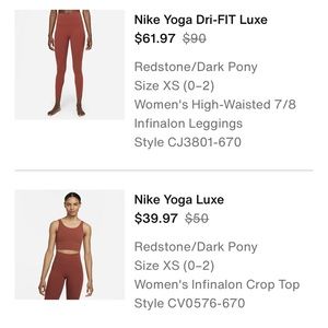 nike yoga dri-fit luxe shorts bra and leggings set XS